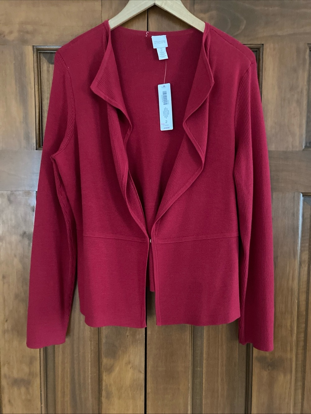 NWT Chico's Red v-neck Ruffle Collar Cardigan women’s size 2 Large